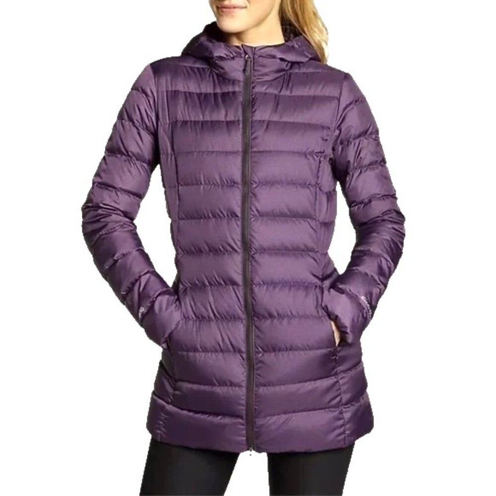 Eddie Bauer Hooded Down Puffer Parka Storm-Repel Light Weight Plum Purple Small